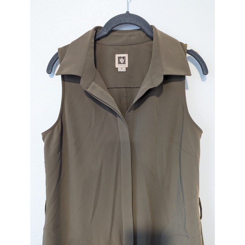 Anne Klein Belted Shift Dress Button Down V Neck Clay Brown Beige Tan - Picture 4 of 5